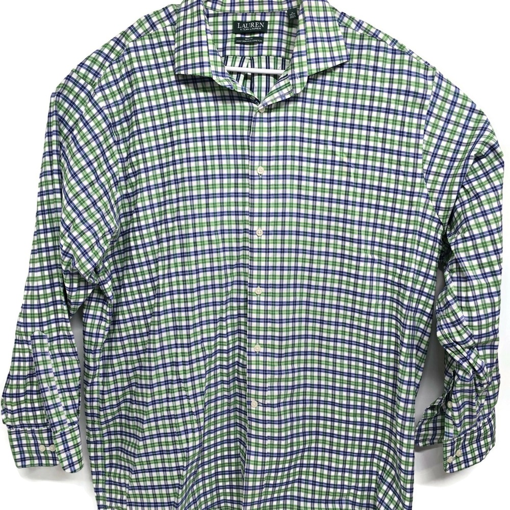 Lauren Ralph Lauren Big Fit Performance Stretch Shirt Mens 18 34/35 2XL Plaid